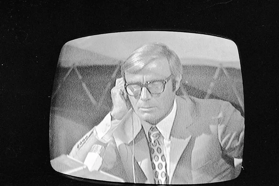 Tito Stagno conduce la diretta della RAI sull'allunaggio dell' Apollo 11. Roma, 20 luglio 1969. ANSA