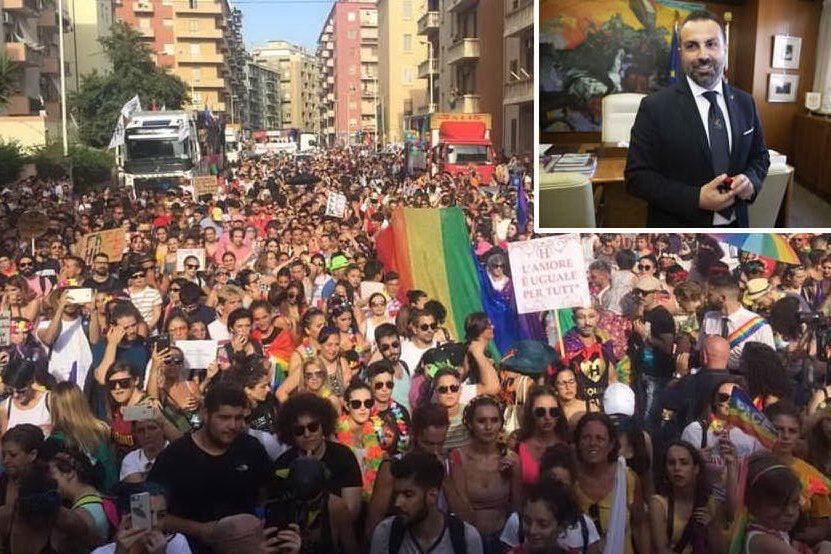 Il Sardegna Pride, nel riquadro Michele Pais (foto L'Unione Sarda - Ungari, Solinas)
