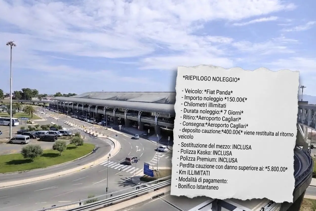 Sullo sfondo l'aeroporto di Elmas, nel riquadro lo stralcio del preventivo