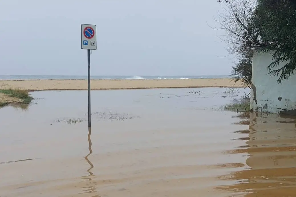 L'area allagata a Solanas