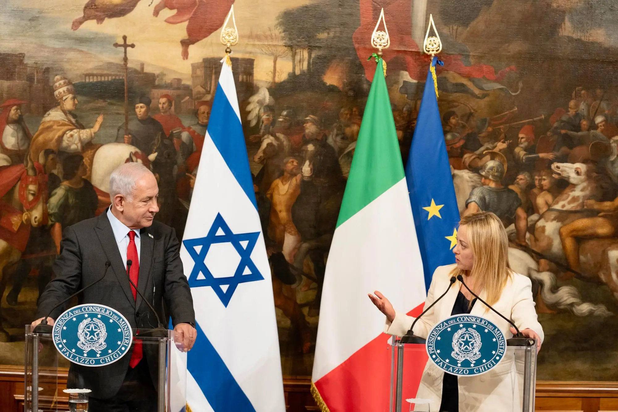 Benjamin Netanyahu e Giorgia Meloni (Ansa)