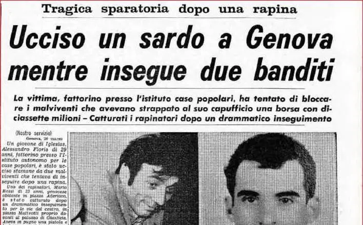 Il titolo in prima pagina su L'Unione Sarda del 27 marzo 1971 sull'omicidio di Alessandro Floris