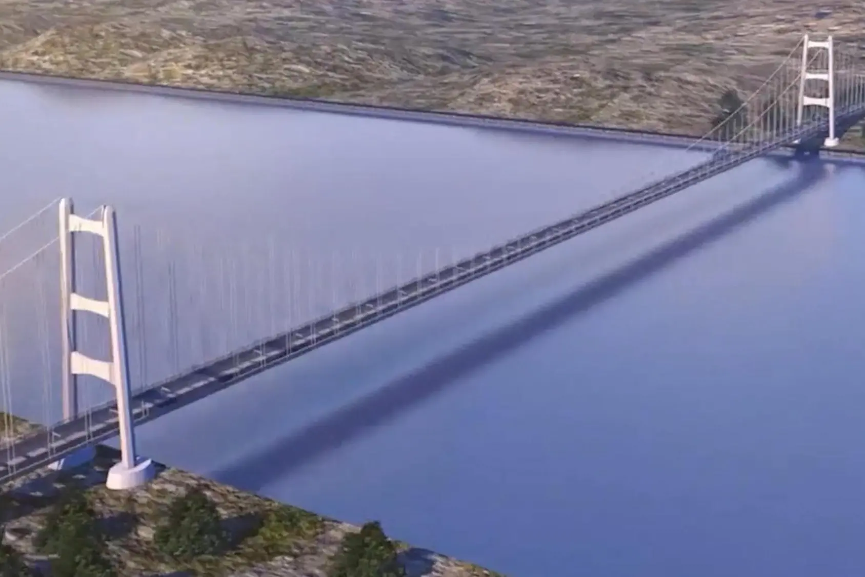 Un frame tratto da un video del rendering del Ponte sullo Stretto di Messina (Ansa)