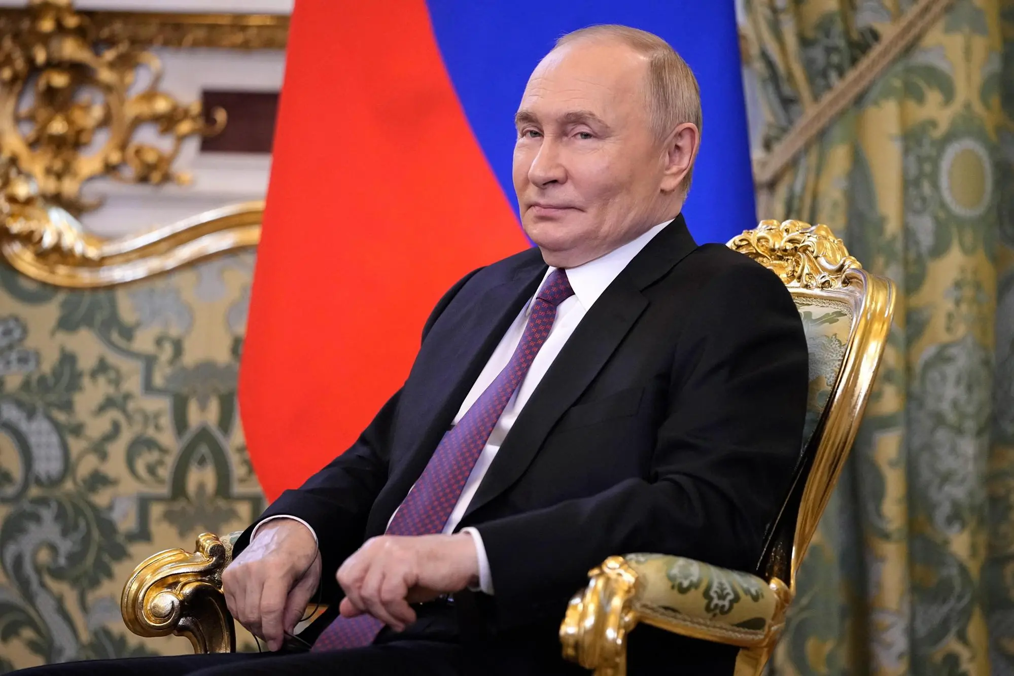epa12140818 Russian President Vladimir Putin looks on during his meeting with Yemen's Presidential Leadership Council Chairman, Rashad Mohammed Al-Alimi (not pictured) at the Grand Kremlin Palace in Moscow, Russia, 28 May 2025. Al-Alimi is on an official state visit to Russia at the invitation of the Russian president. EPA/PAVEL BEDNYAKOV/POOL