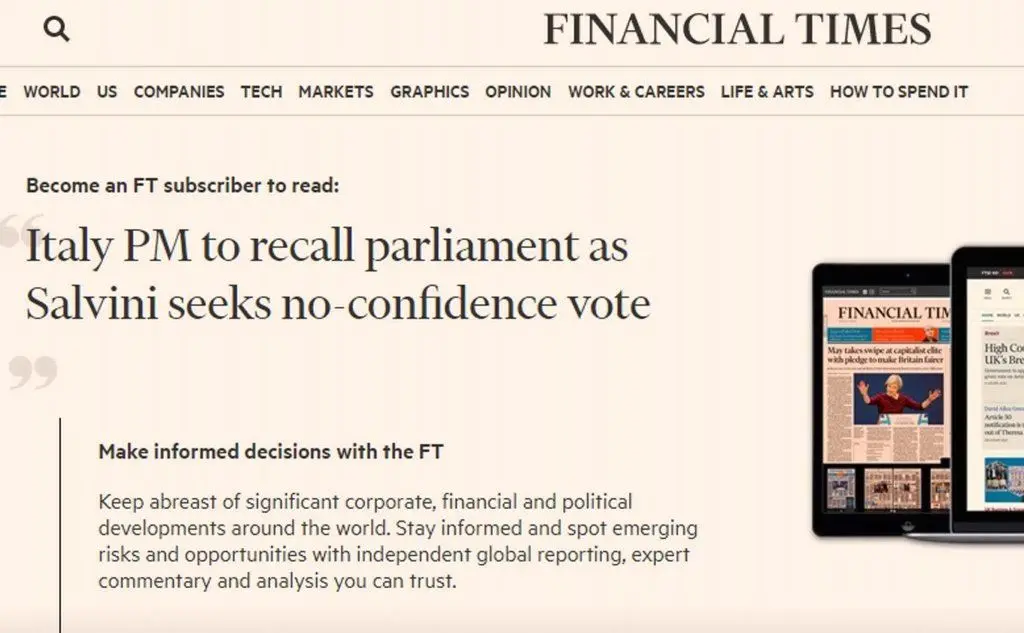 Il Financial Times (le foto della gallery sono Ansa)