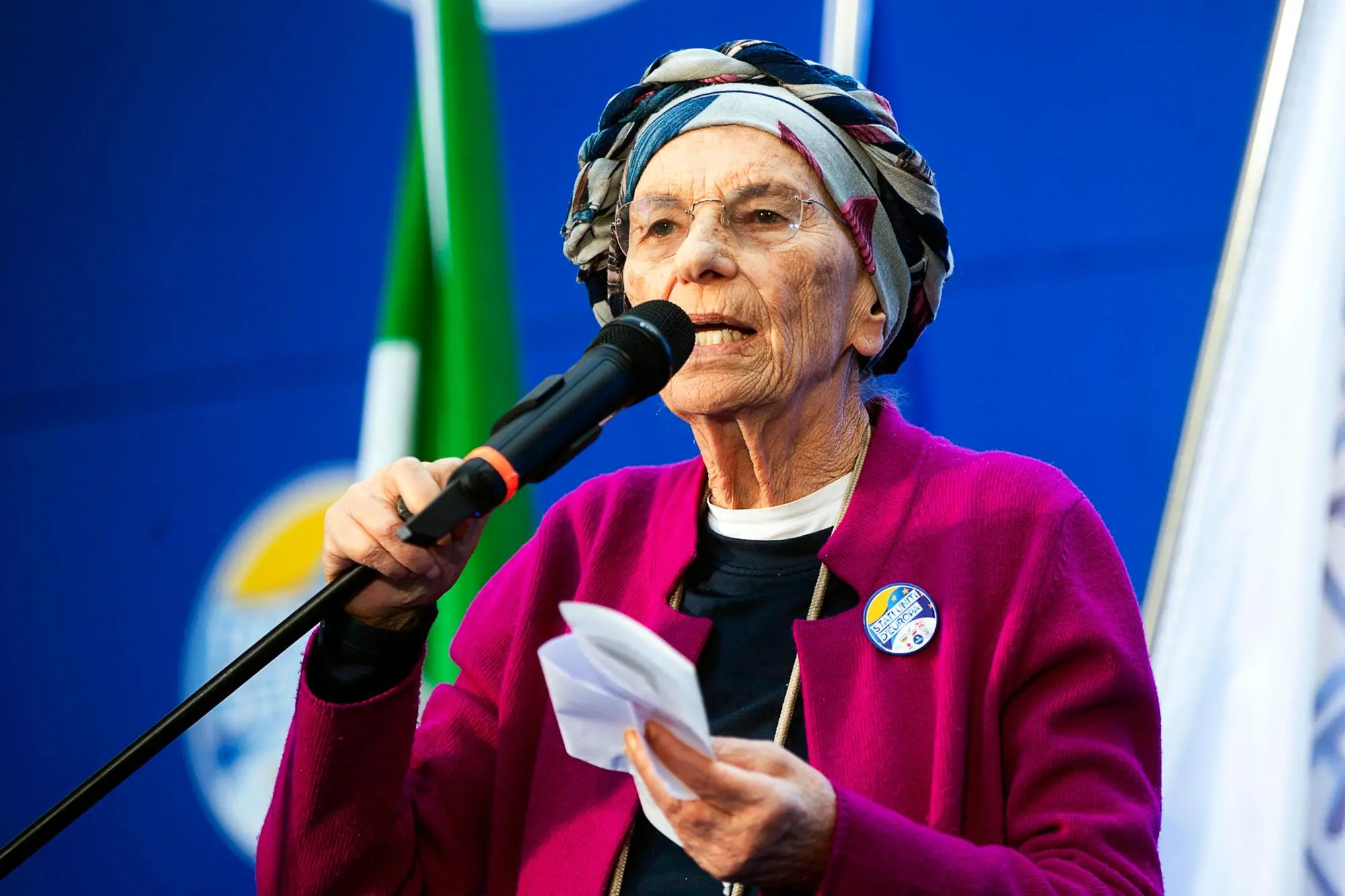 La leader di +Europa Emma Bonino durante lÃ?evento di chiusura della campagna elettorale della lista Stati Uniti d'Europa, per le elezioni europee, Roma, 06 giugno 2024. ANSA/ANGELO CARCONI