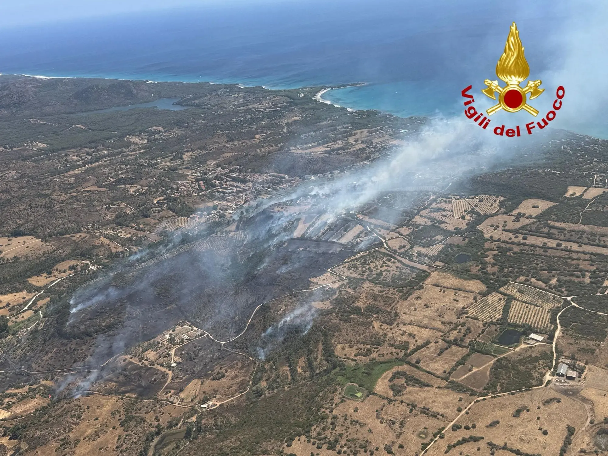 L'incendio nelle campagne di Orosei (foto Vigili del fuoco)