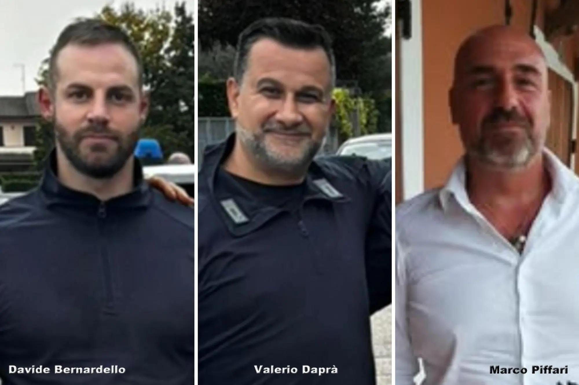 I tre carabinieri morti nell'esplosione avvenuta in un casolare a Castel D'Azzano (Verona). Da sinistra: il Carabiniere Scelto Davide Bernardello, il Brigadiere Capo Valerio Dapr e il Luogotenente Marco Piffari