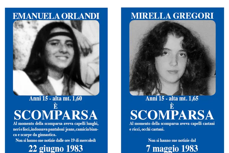 I manifesti della scomparsa di Emanuela Orlandi e Mirella Gregori (Ansa)