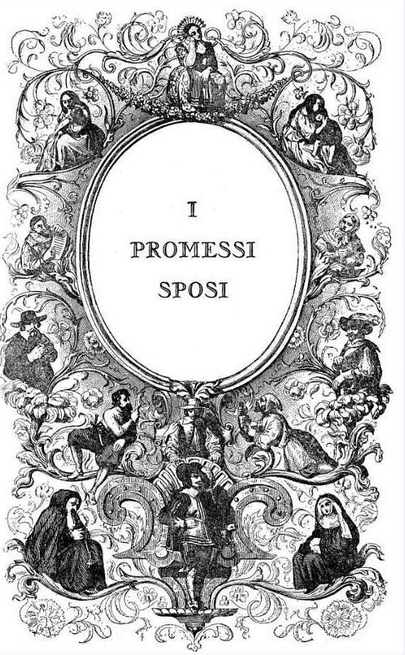 La copertina di un'antica edizione dei Promessi Sposi