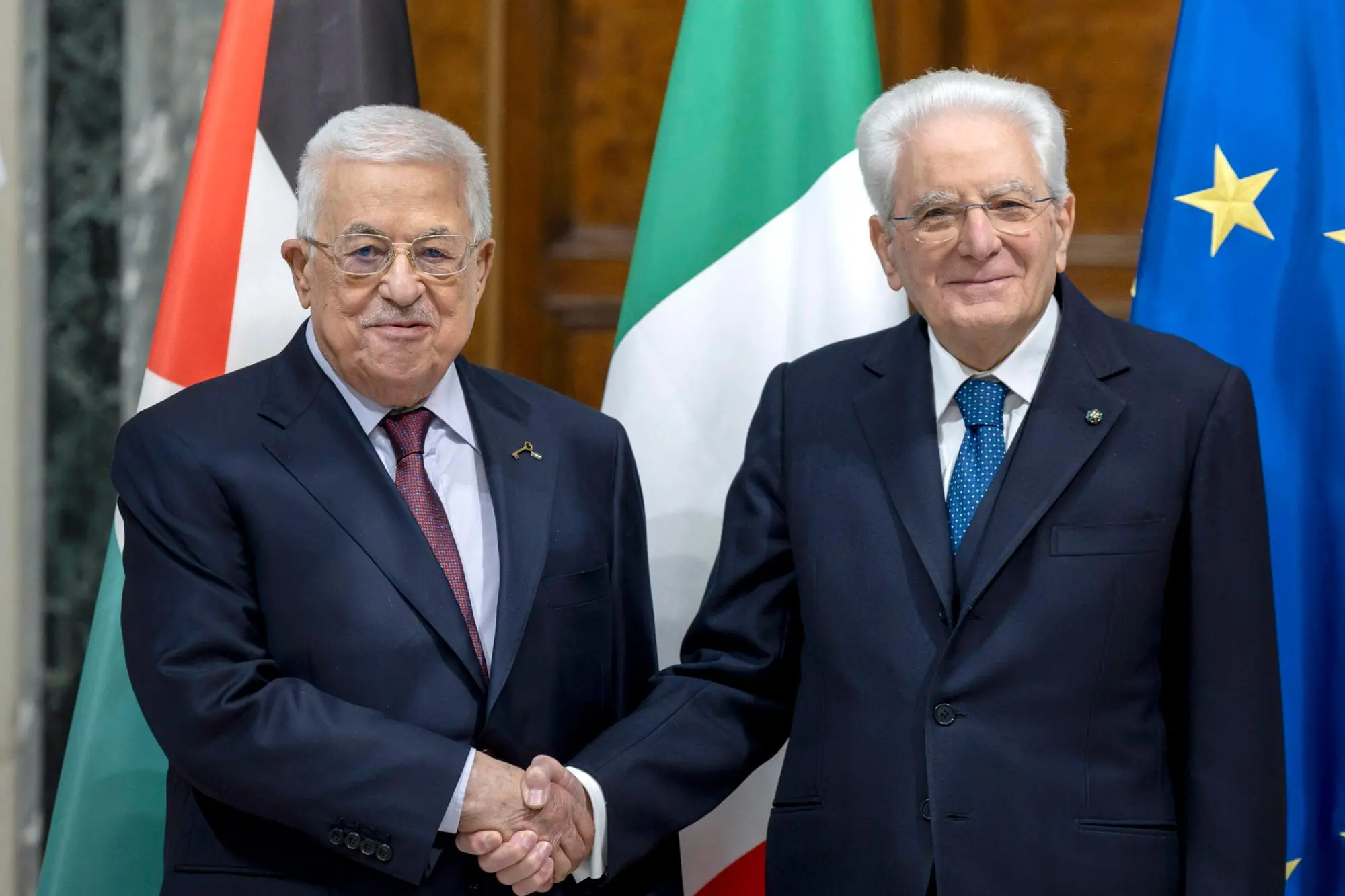 Abu Mazen con Mattarella al Quirinale (foto Ansa)