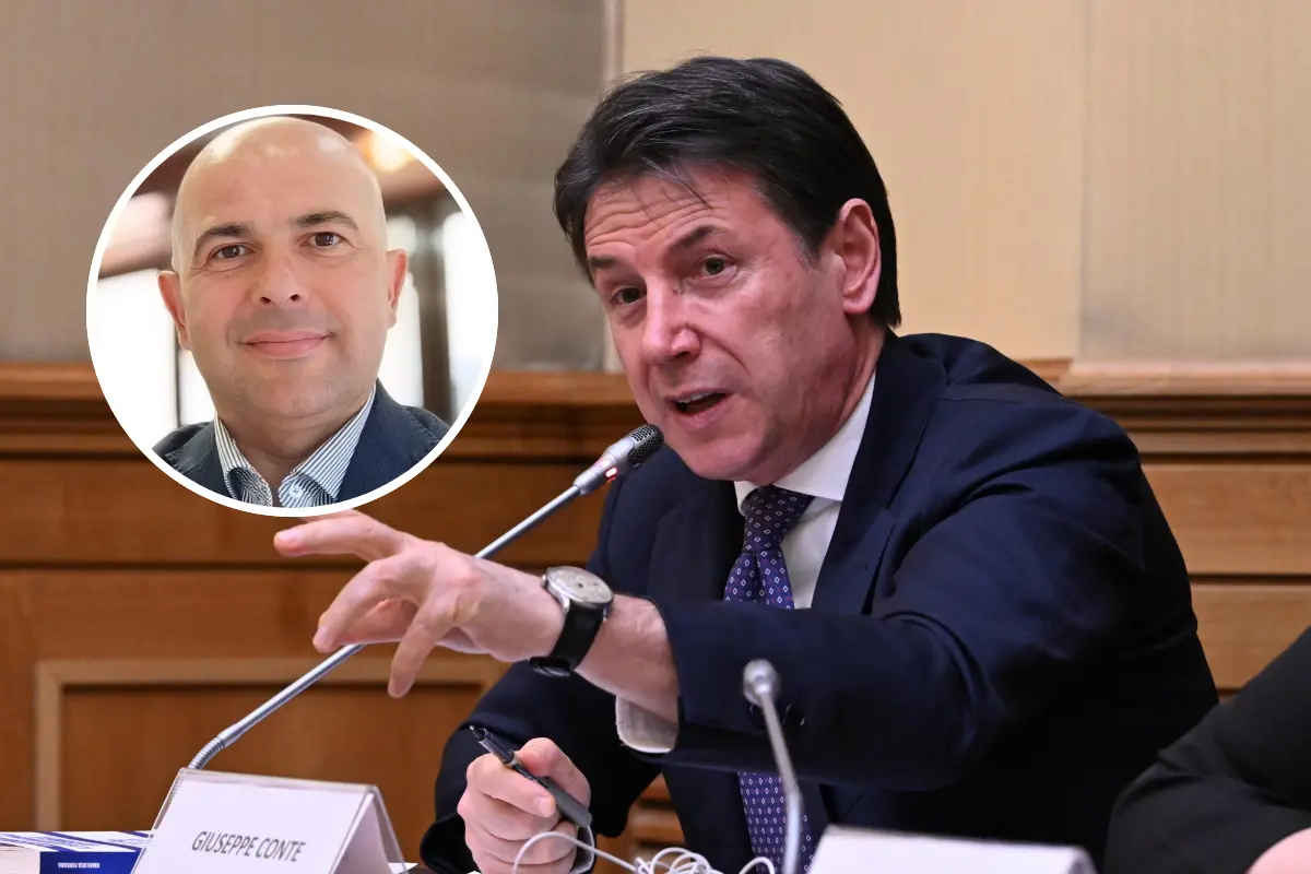 Giuseppe Conte e, nel tondo, Fuasto Piga