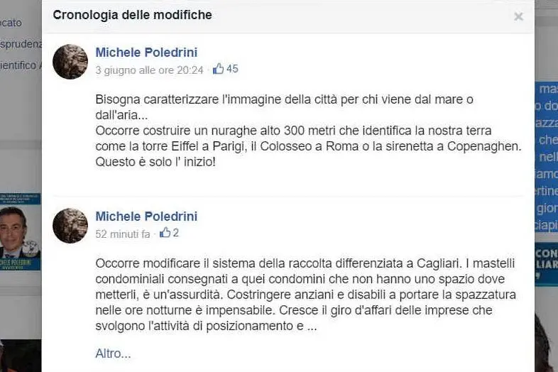 Il post orginale e la modifica (Michele Poledrini Facebook)