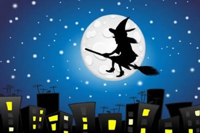 La Befana viaggia di notte a cavallo di una scopa