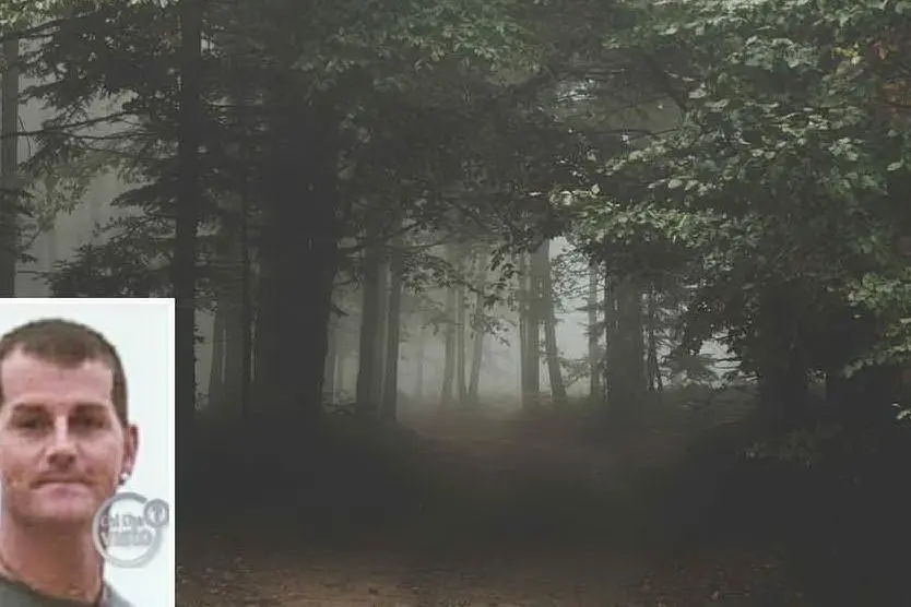 Un bosco (foto Pixabay) e, nel riquadro, Marco Capuzzo (dal sito di "Chi l'ha visto?")