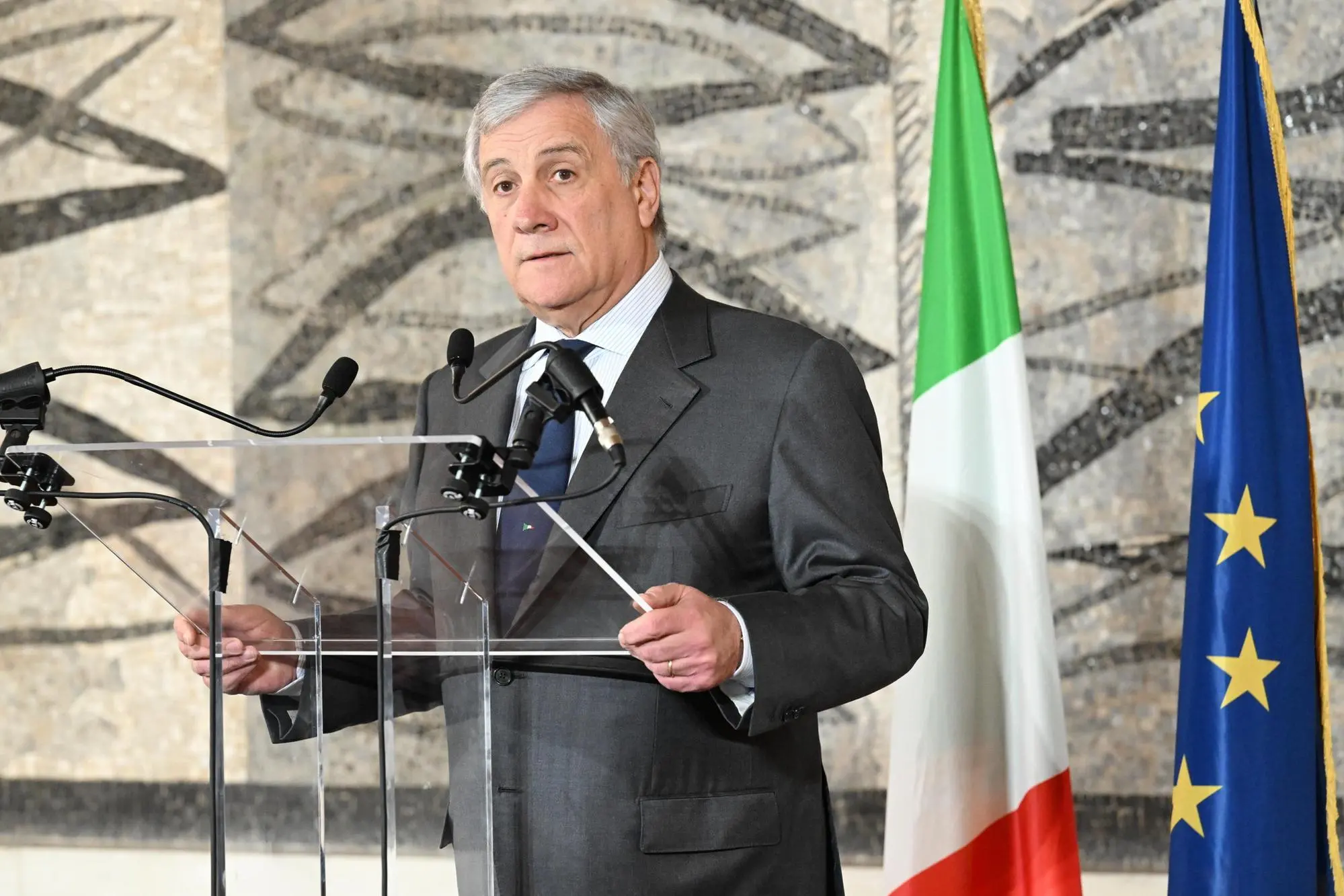 Italy's Minister for Foreign Affairs, Antonio Tajani, during a press conference after a meeting with Iran Ambassador in Italy at Farnesina Palace in Rome, 28 December 2022. ANSA/CLAUDIO PERI