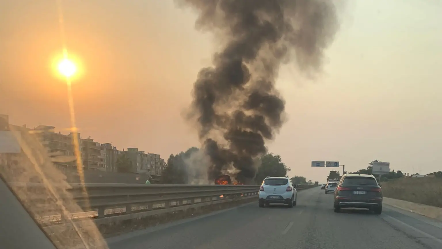 Cars on fire on 554, long lines