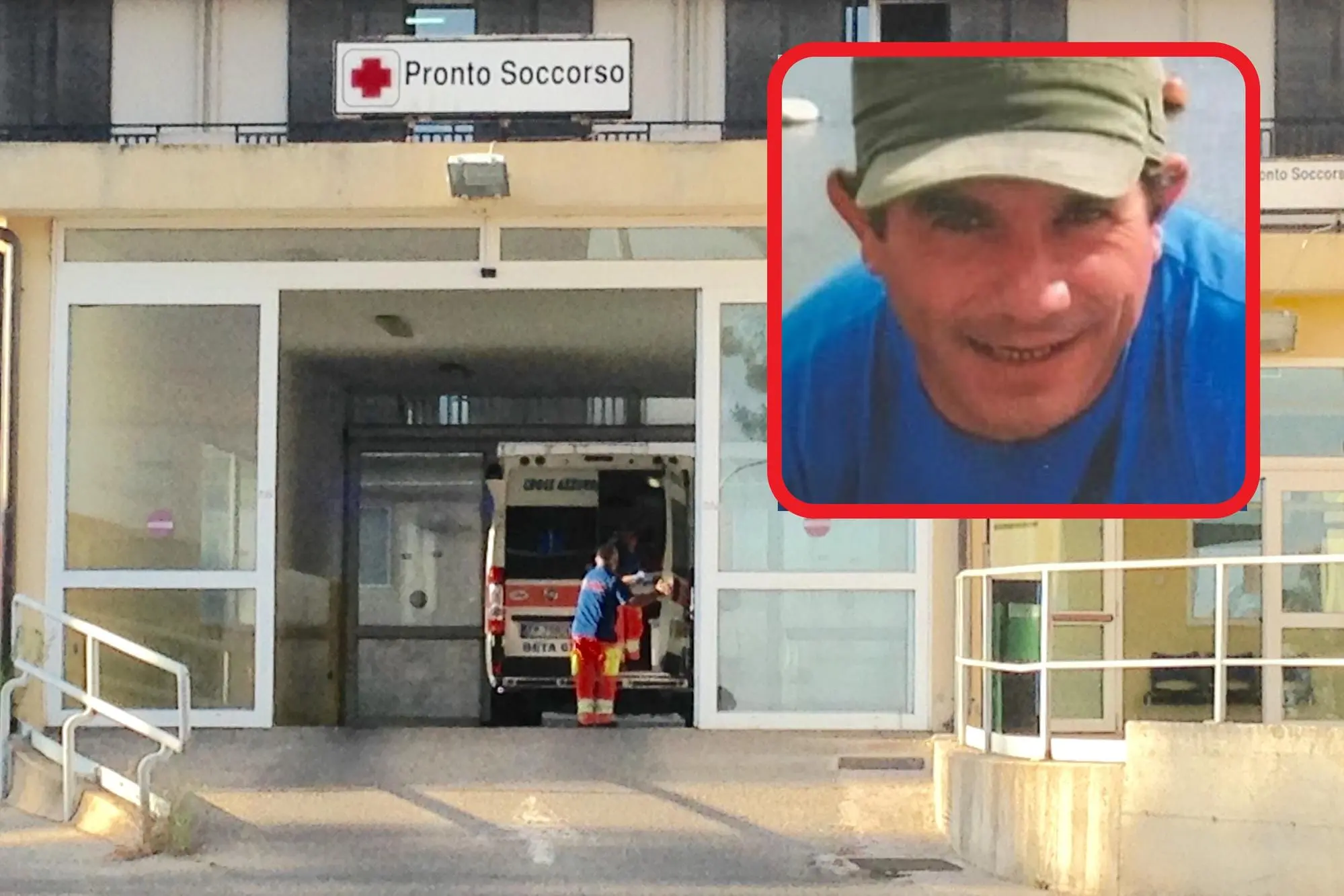 L'ospedale Sirai e, nel riquadro, Gianni Calabrò