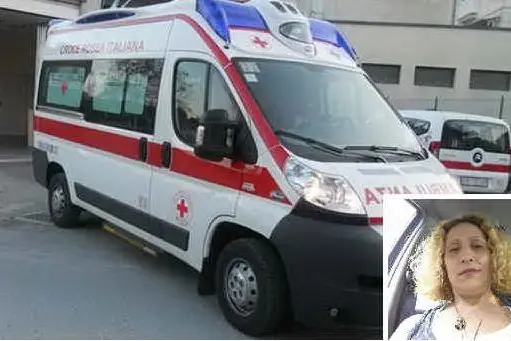 Un'ambulanza e, nel riquadro, Tiziana Solinas