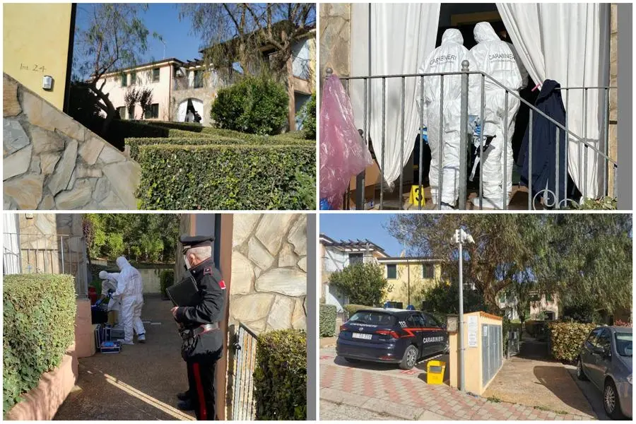 La casa di Santa Maria Coghinas in cui è avvenuta l'aggressione e i rilievi (foto Ansa e carabinieri)