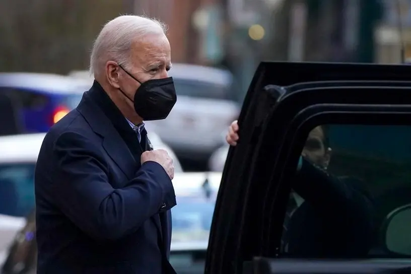 epa09853966 US President Joe Biden exits the Holy Trinity Church in the Georgetown neighborhood of Washington, DC, USA, 27 March 2022. EPA/Leigh Vogel / POOL