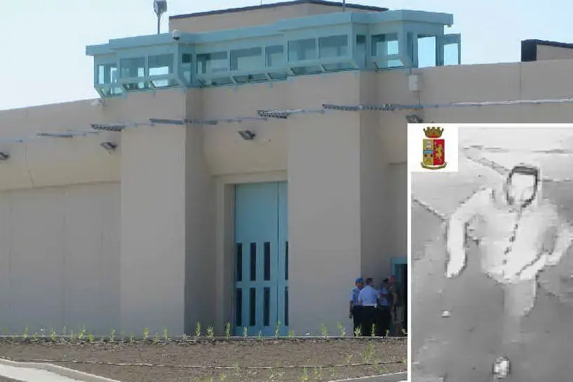 Il carcere di Bancali (Archivio L'Unione Sarda - Calvi) e, nel riquadro, l'uomo arrestato (foto questura)