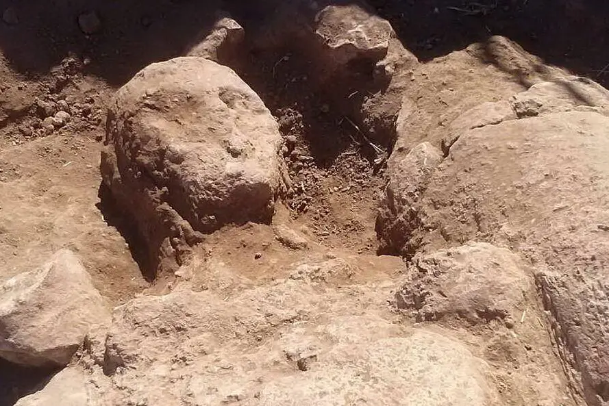 Uno dei giganti rinvenuti integri nello scavo in corso a Mont'e Prama