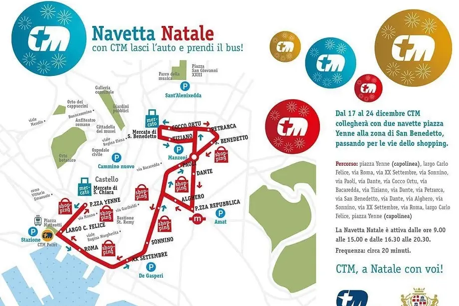 Il percorso delle Navette Natale (Foto Comune di Cagliari)