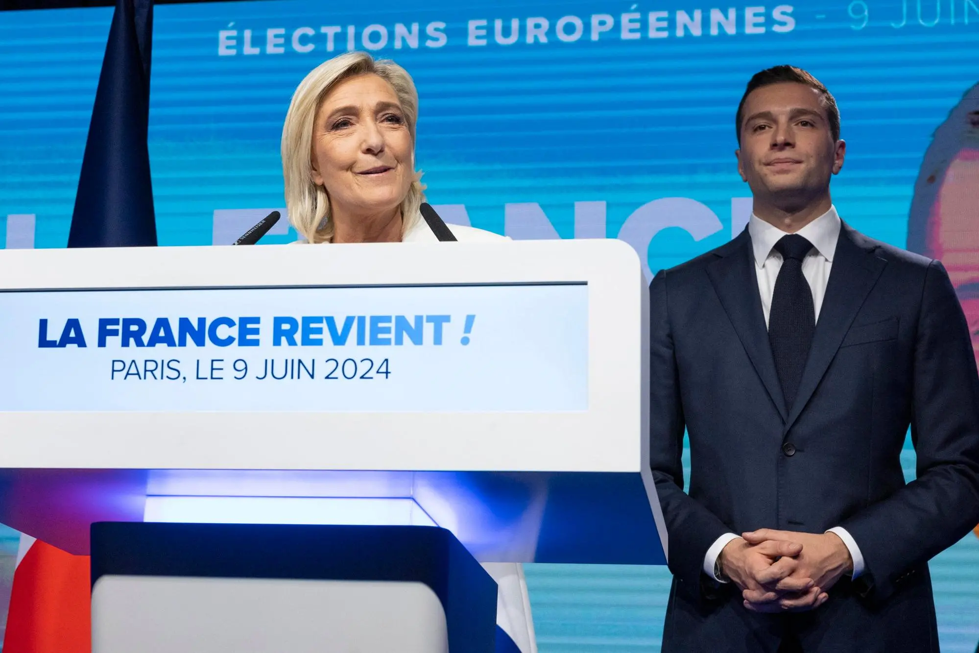 Marine Le Pen e Jordan Bardella (Ansa-Epa)