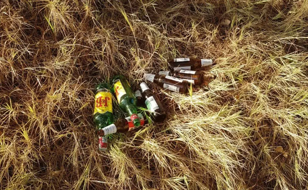 Bottiglie di alcolici gettate nei campi adiacenti (foto diffusa dal Sap)