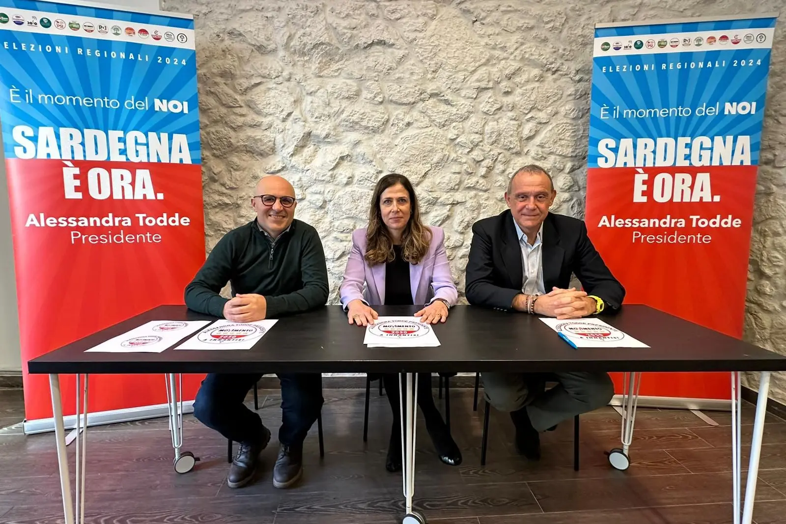 Da sinistra a destra: Franciscu Sedda, Alessandra Todde, Ettore Licheri