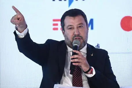 Il segretario della Lega Matteo Salvini, durante il suo intervento nella seconda giornata del 51mo convegno Paese Europa. Genova, 25 giugno 2022
