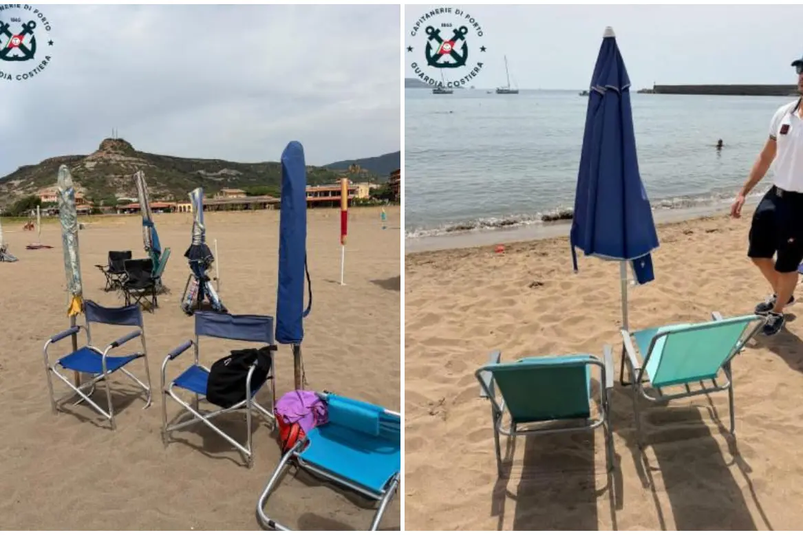 Sequestro di ombrelloni e lettini a Bosa (foto Guardia Costiera)