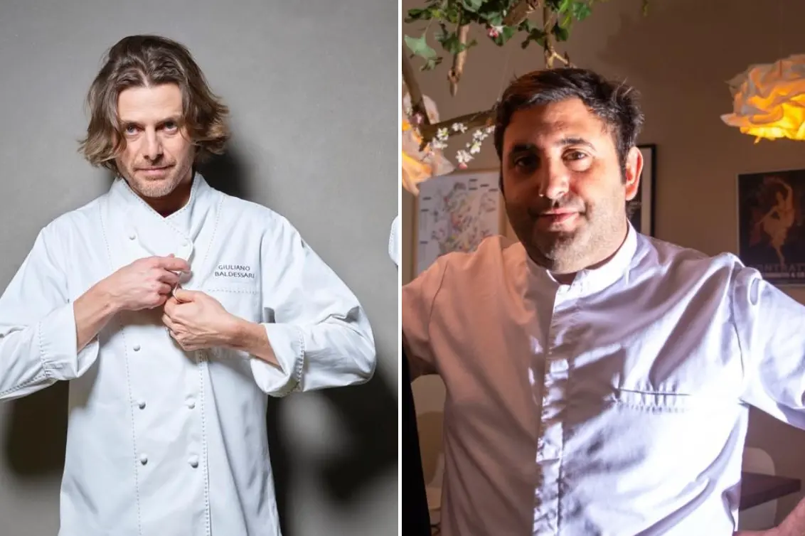 A sinistra lo chef Giuliano Baldessari, a destra lo stellato Giovanni Pireddu (foto ufficio stampa)
