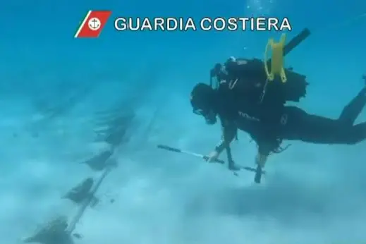 A Coast Guard diver examines the wreck