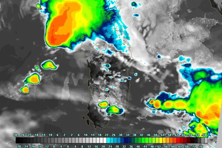 La mappa meteo pubblicata dal sindaco di Capoterra