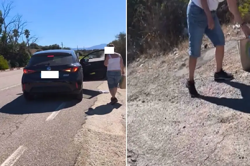 Busta di rifiuti lasciata in strada, l'ambientalista ferma i turisti: "Riprendetela, la Sardegna si rispetta"