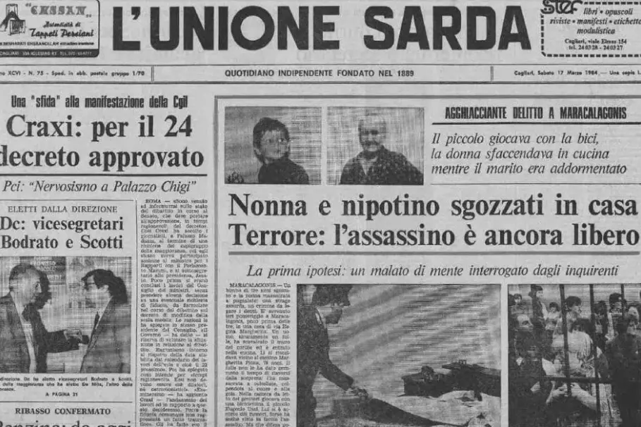 La prima pagina de L'Unione Sarda (Archivio L'Unione Sarda)