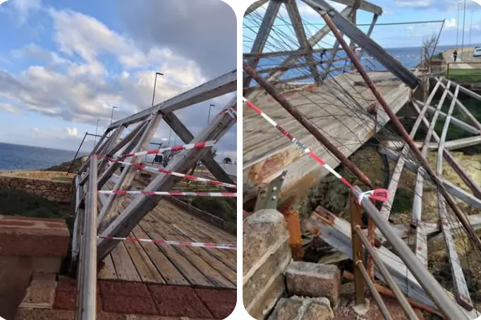 Il cedimento del ponticello del lungomare a Porto Torres (foto Pala)