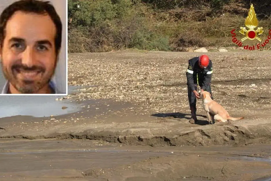 Le ricerche di Liotta (Ansa/Vigili del fuoco). Nel riquadro a sinistra la vittima (Ansa/Fb)