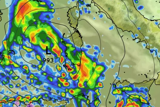 Maltempo sull'Isola (foto WXCharts)