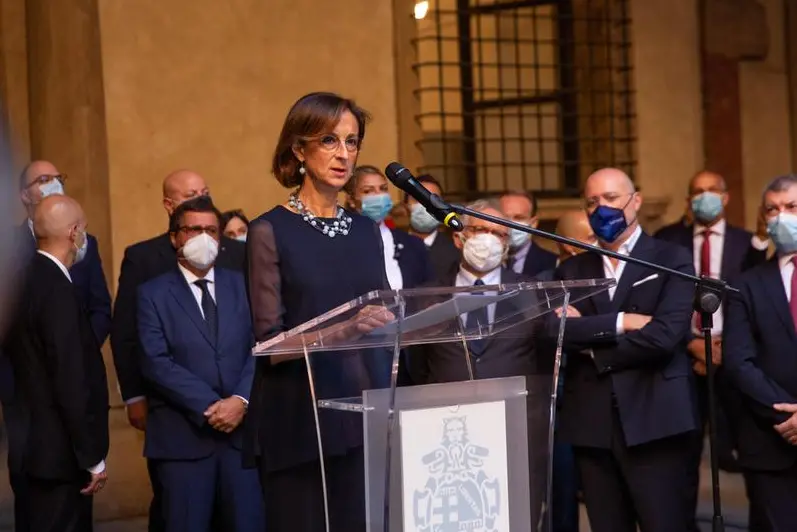 Il ministro Marta Cartabia alla cerimonia di commemorazione a Bologna (Ansa)