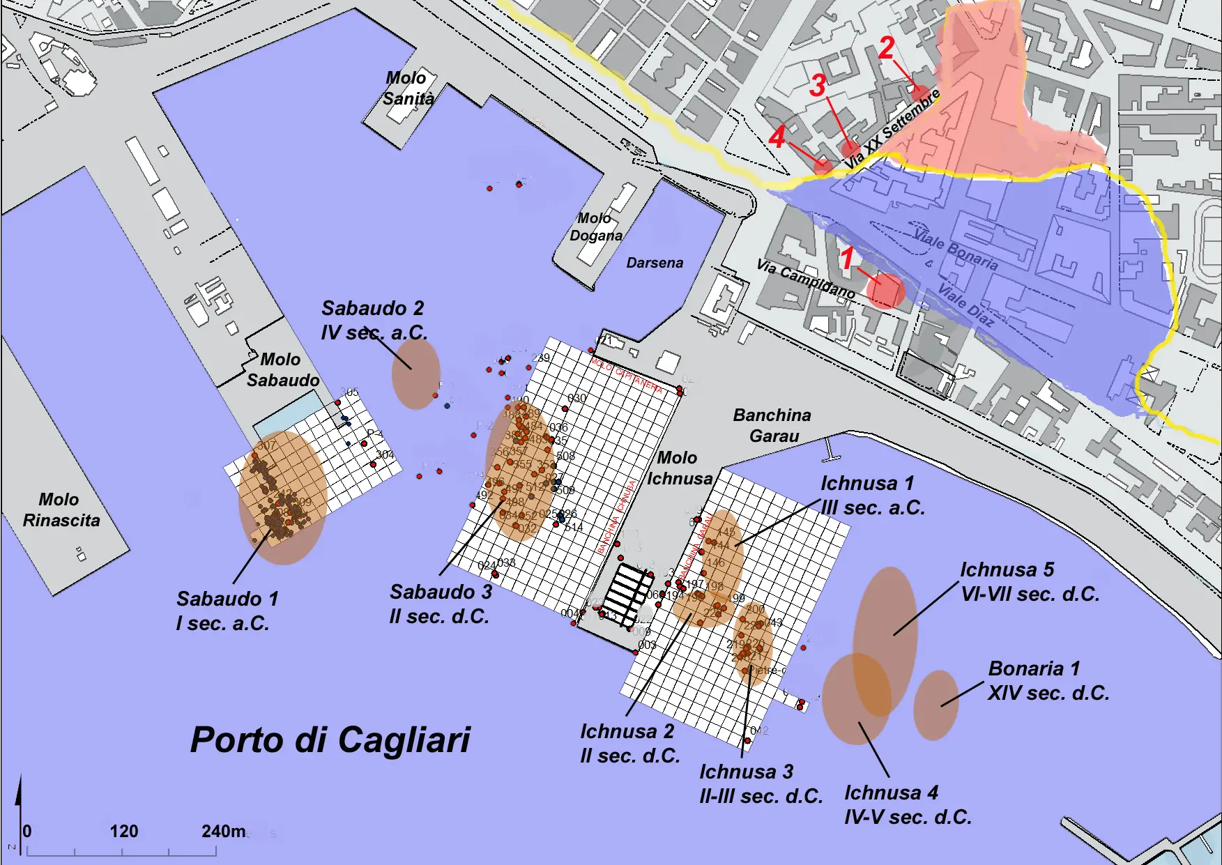 La mappa dei tesori archeologici nel porto di Cagliari (immagine concessa)