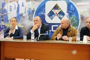 Claudia Lombardo e Ugo Cappellacci ieri all'Alcoa