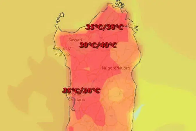 Centro-Nord Sardegna: le temperature massime