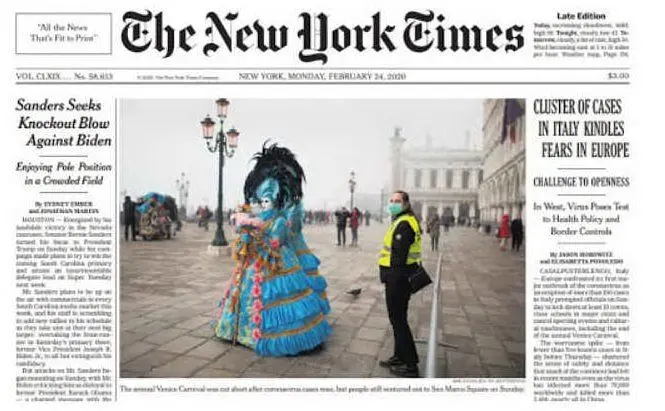 Il New York Time si concentra sull'annullamento del Carnevale di Venezia