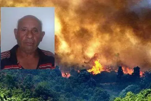 Un incendio e (nel riquadro) Terenzio Garau, l'incendiario seriale arrestato