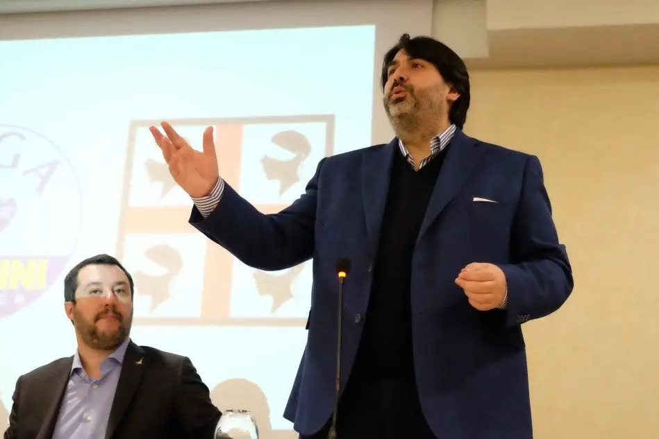 Christian Solinas con Matteo Salvini a Cagliari (Archivio Unione Sarda)