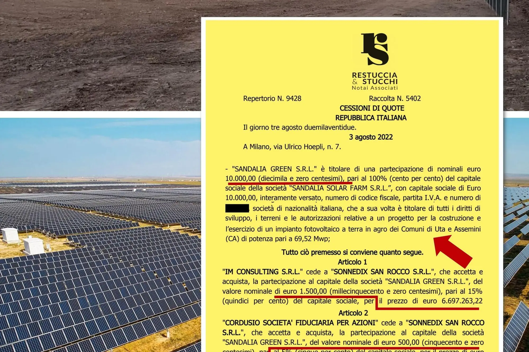 Il contratto di vendita della società Sandalia (L'Unione Sarda)