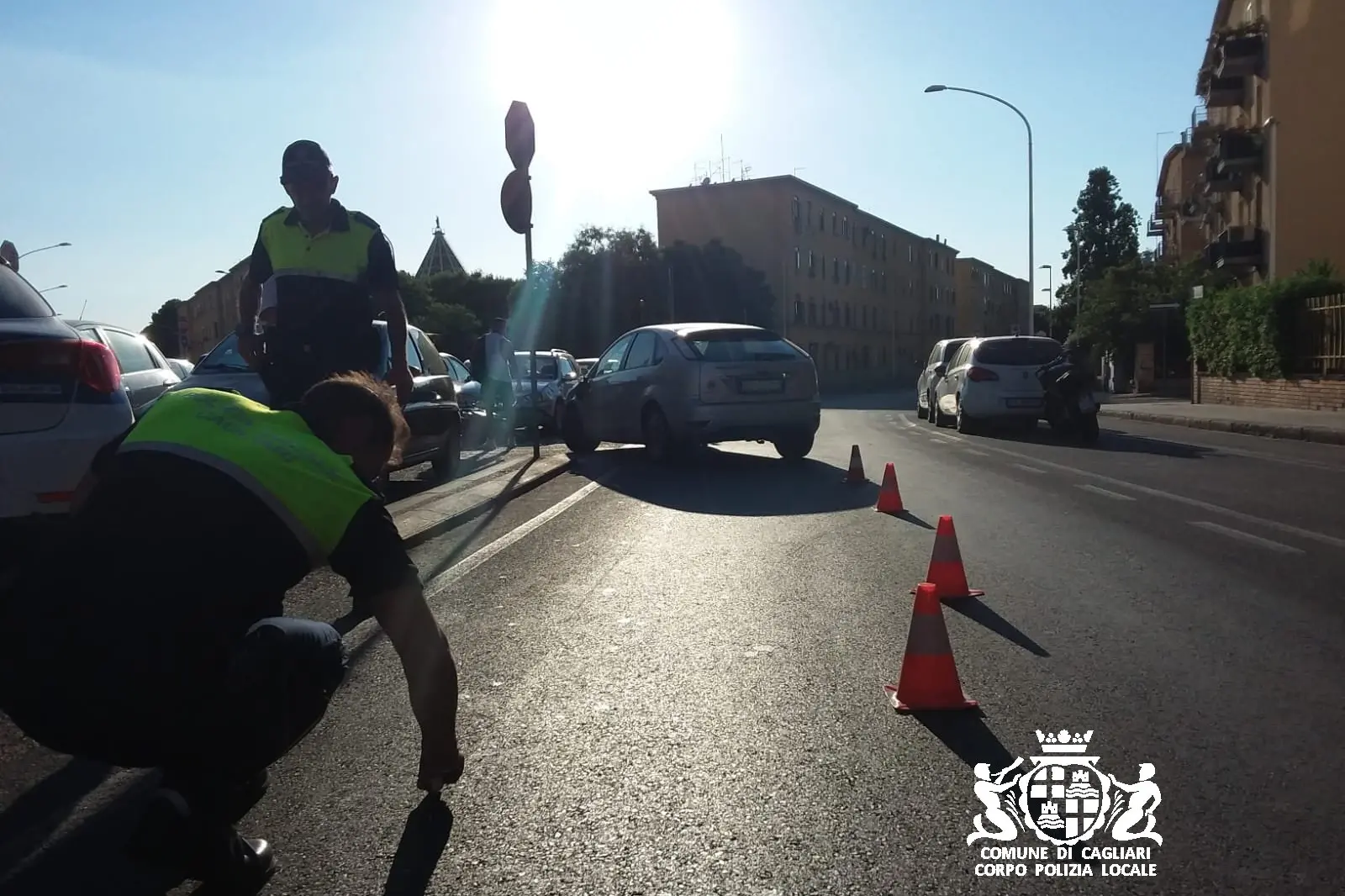 I rilievi degli agenti (foto Polizia municipale)